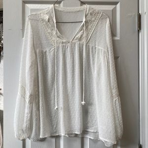 White, long sleeve, see-through blouse,